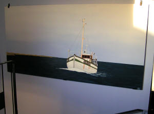 Fiskebåt akrylmålning  trapphus i Norelund